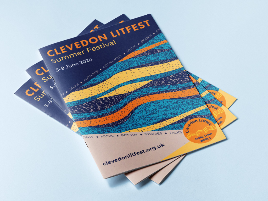 Stack of programmes for Clevedon LitFest